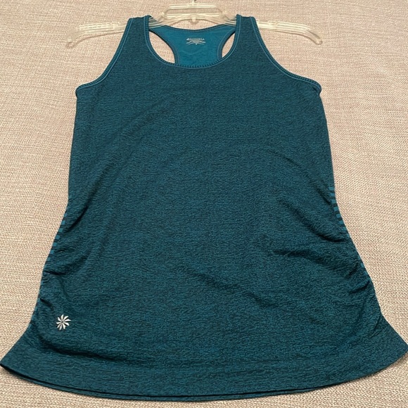 ATHLETA Athletic Racerback Tank Top Small Ruched Sides Heather Blue & Black - Picture 6 of 12